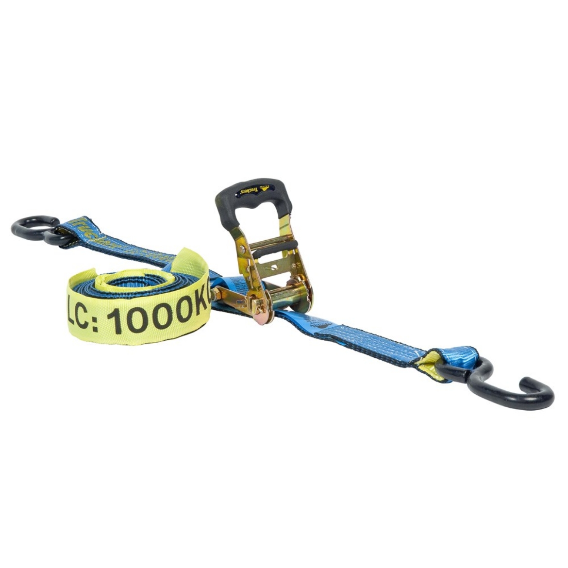 Picture of Ratchet Tie Down, 35mm x 6m, Black Vinyl "S" Hooks, 1000kg, Rubber Grip Handle