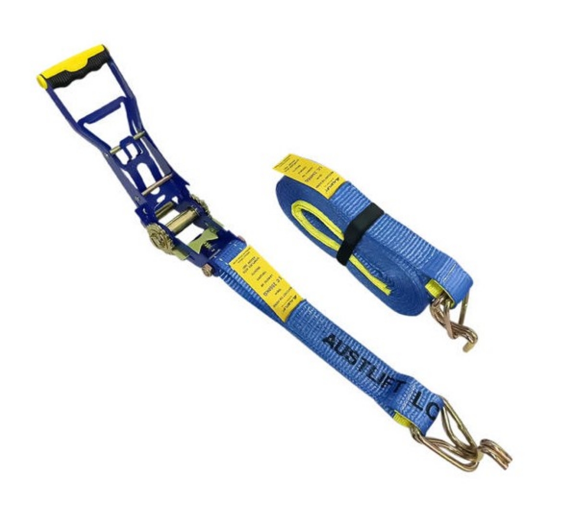 Picture of Ratchet Tie Down, 50mm x 9m, Hook & Keeper, LC2500kg, Ergo Long Handle (PULL DOWN TO TIGHTEN)