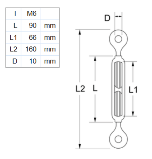 Picture of Turnbuckle, M6x90mm, Eye & Eye, Stainless 316