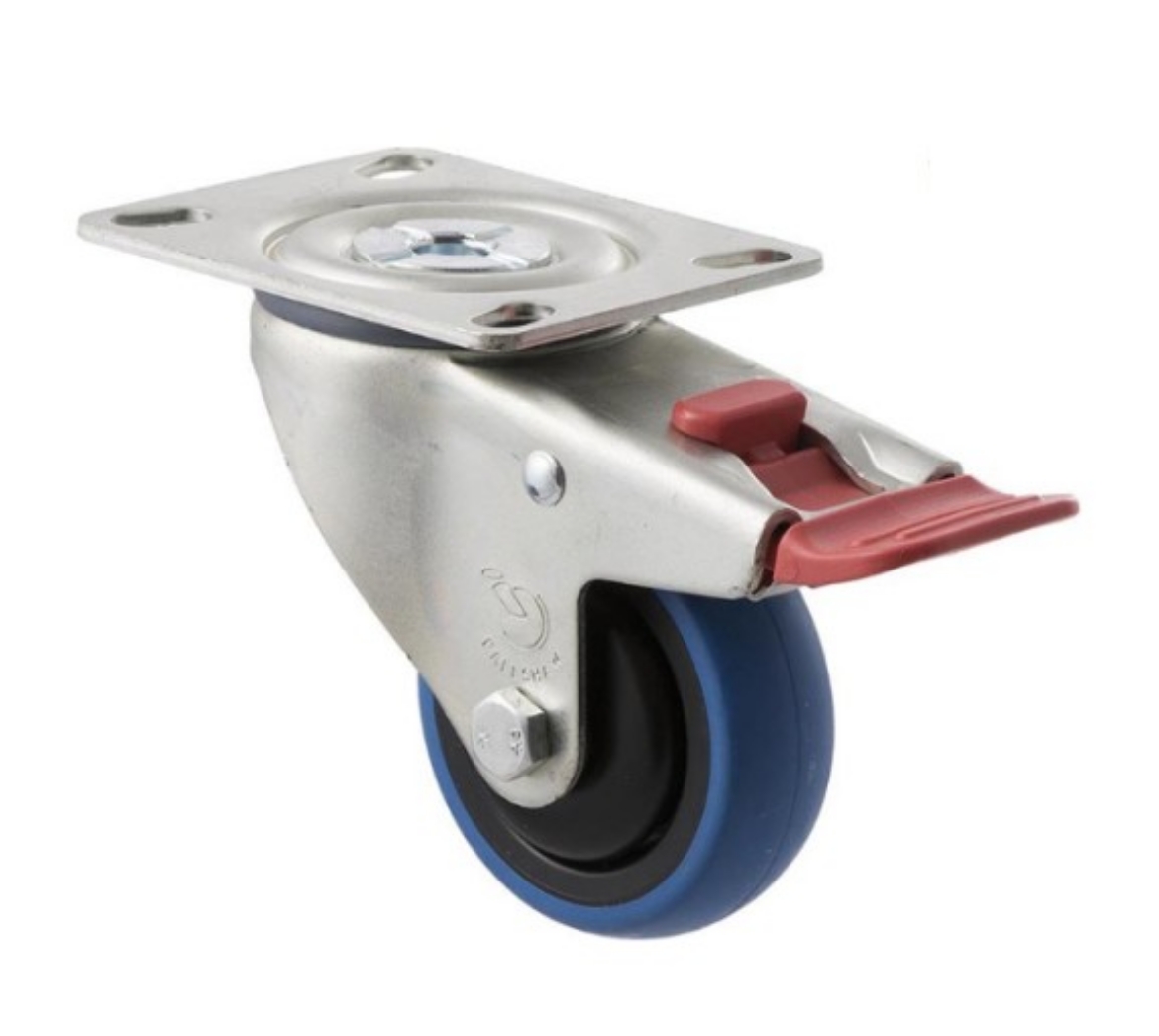 Picture of M Series Castor, 75mm x 28mm Blue Rubber Wheel, Swivel with Brake, 85kg rated
