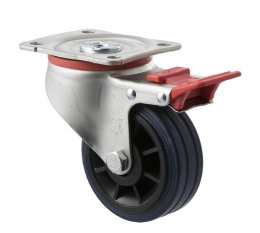 Picture of J Series Castor, 100mm x 32mm Blue Rubber Wheel, Swivel with Brake, 150kg rated