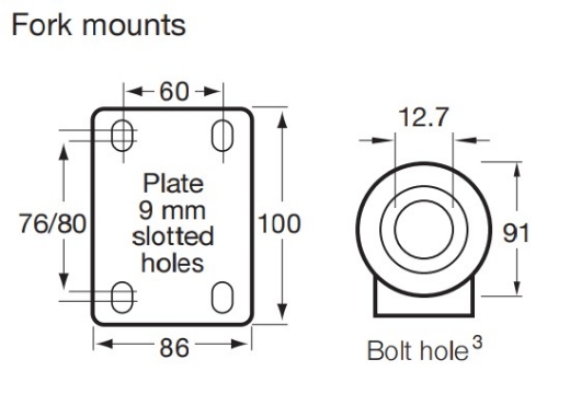 Picture of J Series Castor, 100mm x 38mm Cast Iron Wheel, Fixed, 230kg rated