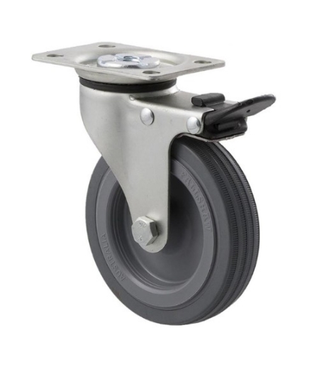 Picture of K Series Castor, 100mm x 23mm Grey Rubber Wheel, Swivel Brake, 50kg rated