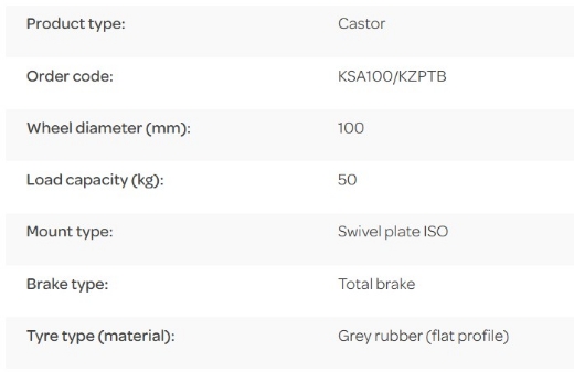 Picture of K Series Castor, 100mm x 23mm Grey Rubber Wheel, Swivel Brake, 50kg rated