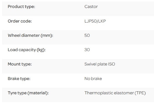 Picture of L Series Castor, 50mm x 20mm Grey TPE Wheel, Swivel, 30kg rated