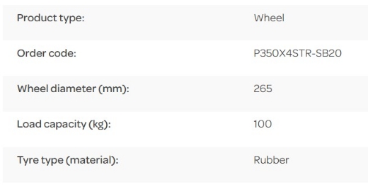 Picture of Wheel, Puncture Proof 350X4 Tyre, Steel Split Rim, 20mm Bore, 100kg rated