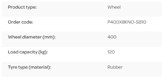 Picture of Wheel, Puncture Proof, Rubber, Steel Rim, 400mm Diameter, 1" Ball Bearing, Max L/C 120kg per Wheel