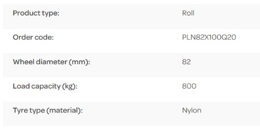 Picture of Wheel, 82mm x 100mm Nylon Roller, 20mm Bore, 700kg rated (suit Pallet Jack)
