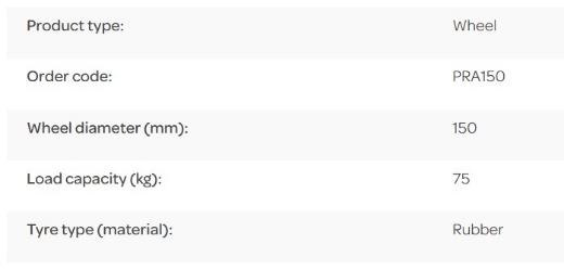 Picture of Wheel, 150mm x 38mm Black Rubber, Plastic Rim, 1/2" Bore, 50kg rated