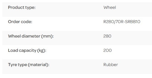 Picture of Wheel, 280mm x 70mm Black Rubber Puncture Proof, Steel Split Rim, 1" Bore, 200kg rated