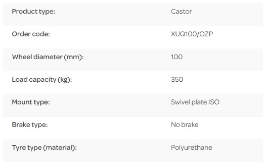 Picture of O Series Castor, 102mm x 50mm PU on Cast Iron Wheel, Swivel, 350kg rated