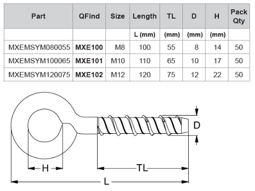 Picture of Xbolt Eye, M10 x 65mm, Zinc Plated, Yellow