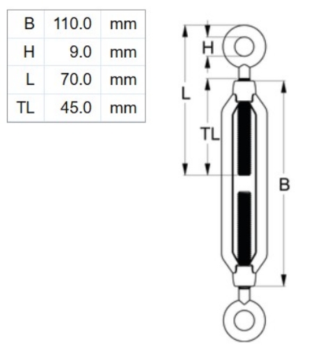Picture of Turnbuckle, M6x110mm, Eye & Eye, HDG