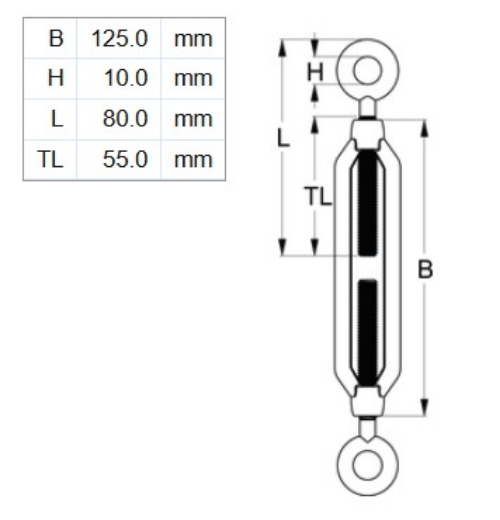 Picture of Turnbuckle, M8x110mm, Eye & Eye, HDG
