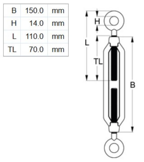 Picture of Turnbuckle, M10x150mm, Eye & Eye, HDG