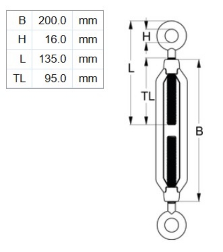 Picture of Turnbuckle, M12x200mm, Eye & Eye, HDG