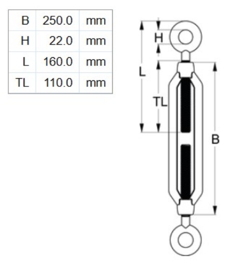 Picture of Turnbuckle, M16x250mm, Eye & Eye, HDG