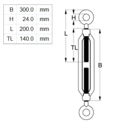 Picture of Turnbuckle, M20x300mm, Eye & Eye, HDG
