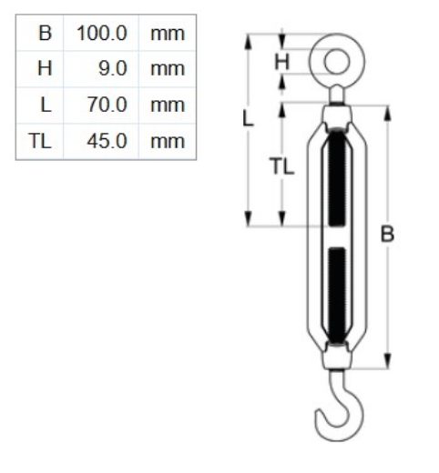 Picture of Turnbuckle, M6x100mm, Hook & Eye, HDG