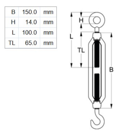Picture of Turnbuckle, M10x150mm, Hook & Eye, HDG