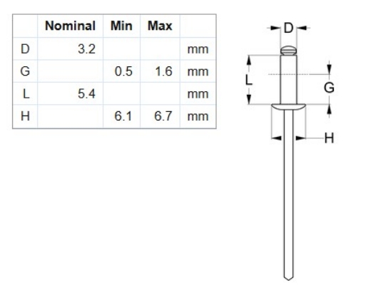 Picture of DX RIVET DOME HEAD OPEN, #41 STAINLESS 304/STEEL Z/P, 200 PER BAG (1/8")