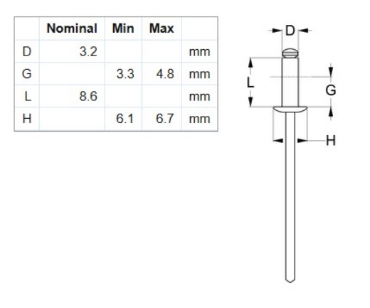 Picture of DX RIVET DOME HEAD OPEN, #43 STAINLESS 304/STEEL Z/P, 200 PER BAG (1/8")
