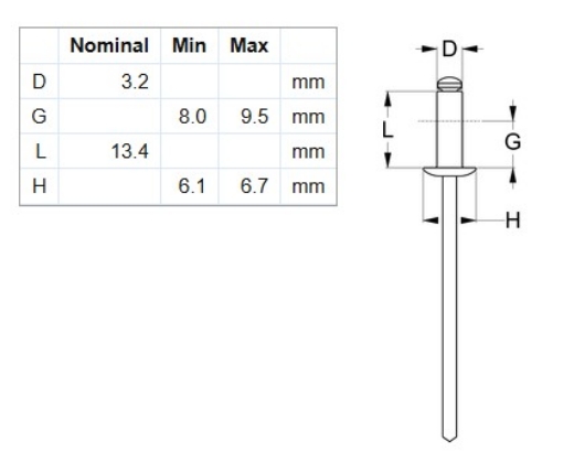 Picture of DX RIVET DOME HEAD OPEN, #46 STAINLESS 304/STEEL Z/P, 200 PER BAG (1/8")