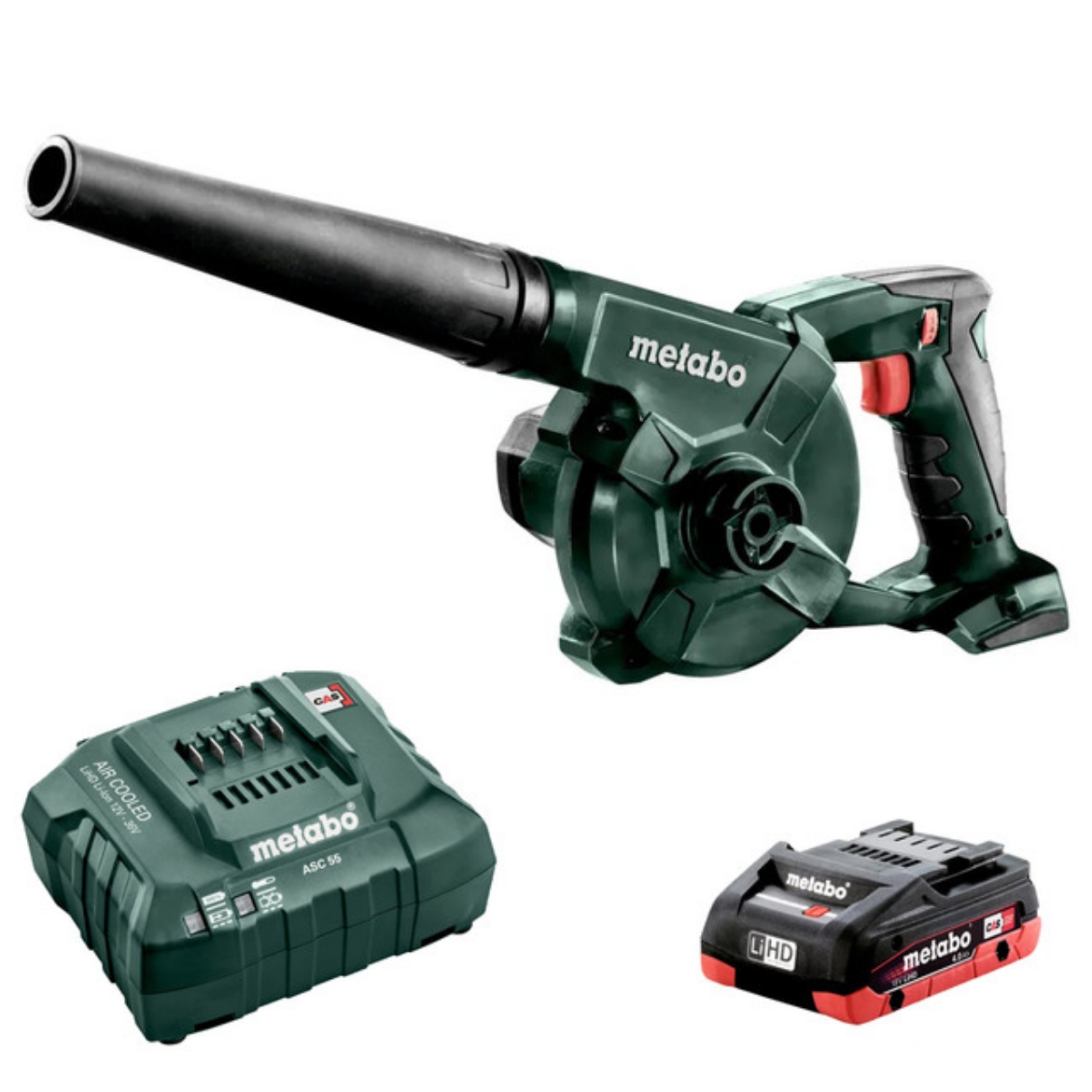 Picture of METABO 18 V Leaf Blower Kit, AG 18
(1 x 4.0 Ah LiHD Battery Pack, ASC 55 Air-cooled Charger)