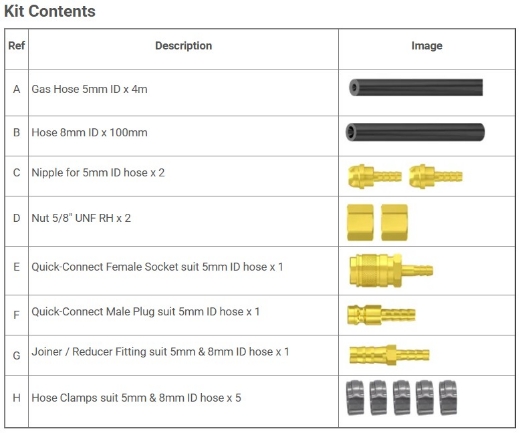 Picture of Hose Kit, Argon/Co2/Inert (Black) 4m + Fittings, Weldclass