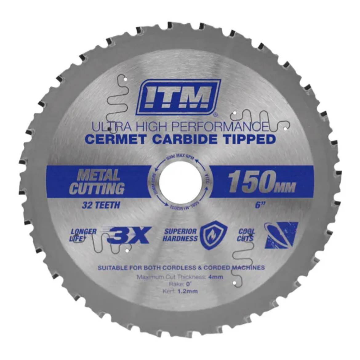 Picture of ITM METAL CUTTING BLADE, 150MM X 20MM BORE, 32 TEETH, CERMET CARBIDE TIPPED
