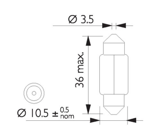 Picture of Festoon Globe 24V 5W 36 x 10.5mm SV8.5 C5W Standard, Pkt.10