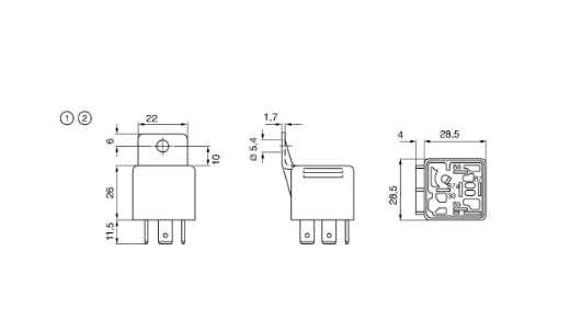 Picture of Relay Mini 12V 30A 5 Pin NO Contacts (R5-1240R/0986332300)