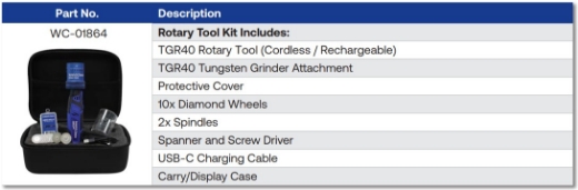 Picture of TIG Tungsten Grinder Kit with Cordless Rotary Tool & Case PROMAX TGR40 Weldclass