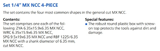 Picture of Burr Set, 1/4" MX-NCC, Tungsten Carbide, 4 Piece
