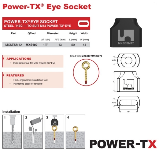 Picture of EYE BOLT SOCKET DRIVE: M12 (SUITABLE TO DRIVE EYE XBOLT MXEM), 1/2"DR