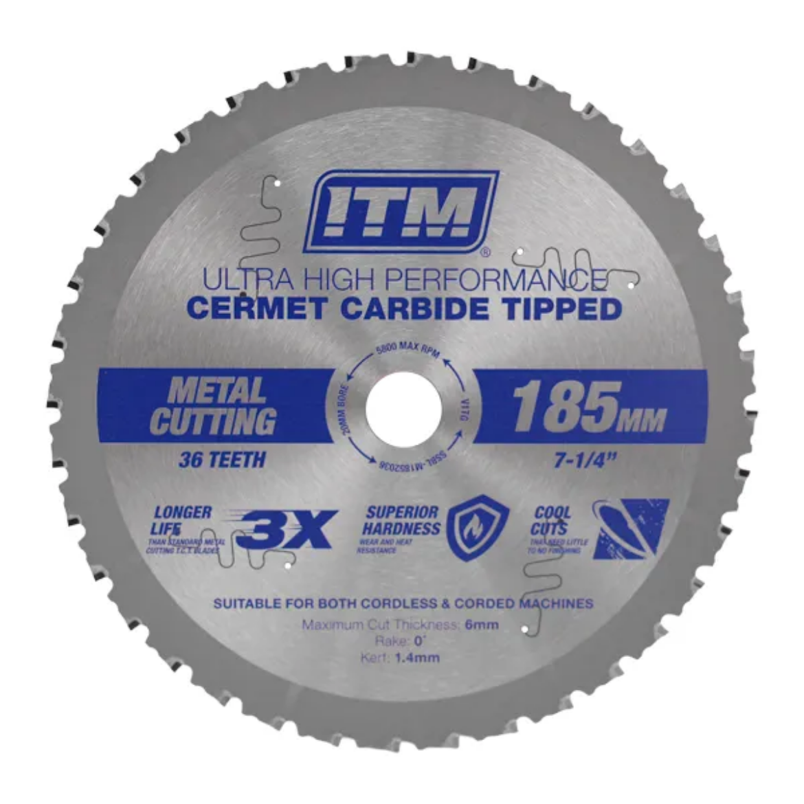 Picture of ITM METAL CUTTING BLADE, 185MM X 20MM BORE, 36 TEETH, CERMET CARBIDE TIPPED