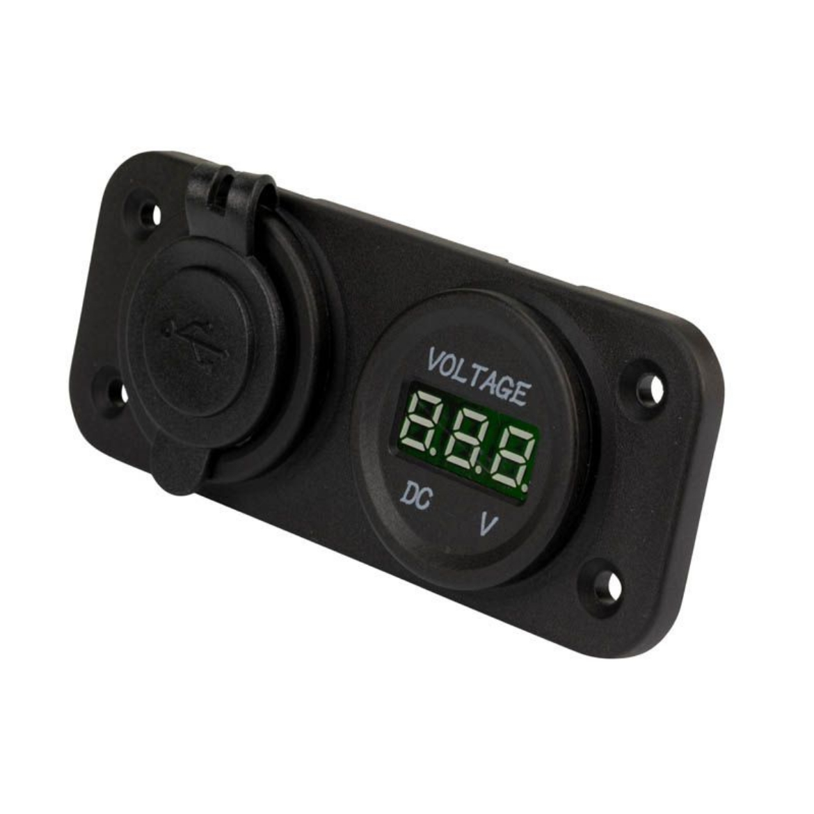 Picture of Double USB Socket & Voltmeter Panel Mount 12/24V Input