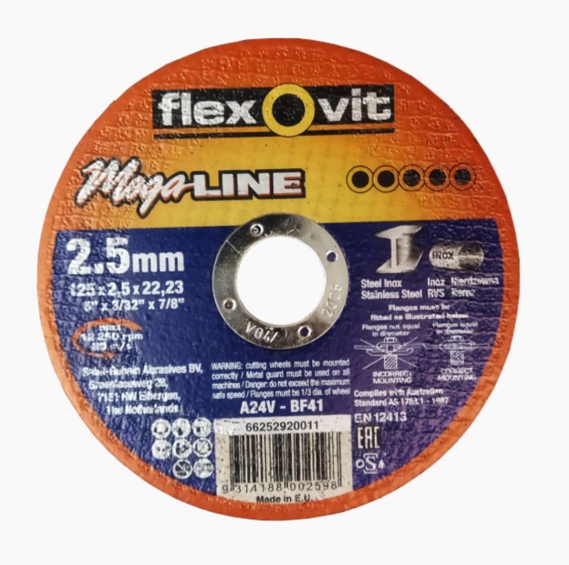 Picture of CUT-OFF WHEEL 125 x 2.5 x 22.23mm A24V-BF41 MEGA INOX PREMIUM