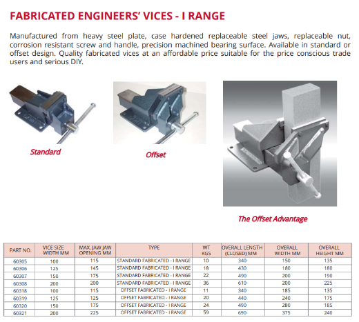 Picture of VICE, FABRICATED, 100MM - I RANGE DAWN (Warranty = 10 years)