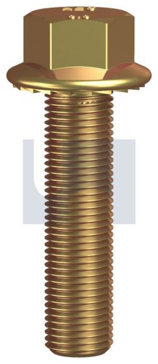 Picture of Bolt, Metric Fine, 12-1.25 x 25mm, Hex Head Serrated Flanged, Class 8.8, Zinc Yellow