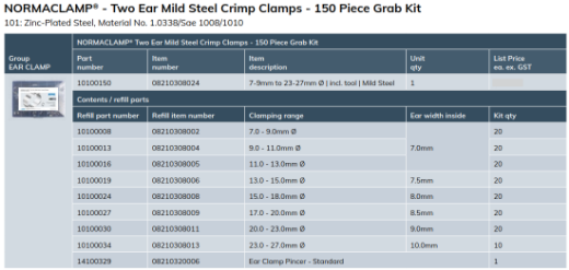 Picture of O'Clip Clamp Kit, 7-9mm to 23-27mm, C/W Tool, Zinc Plated, 150 Pce